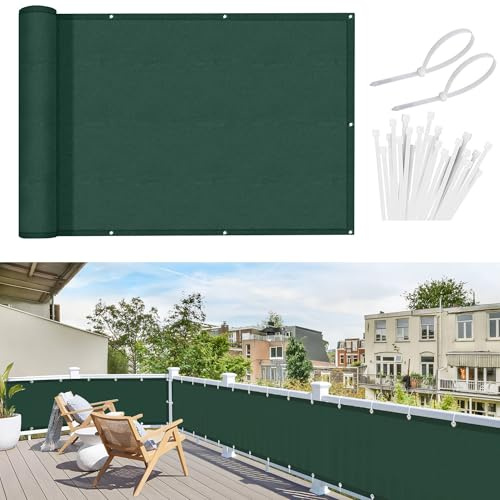 Sunnylaxx 90x400cm Frangivisto Balcone Verde Scuro con Fascette | Impermeabile,Protezione Privacy,PES Materiale,Facile da installare,Modello domestico per terrazzo.