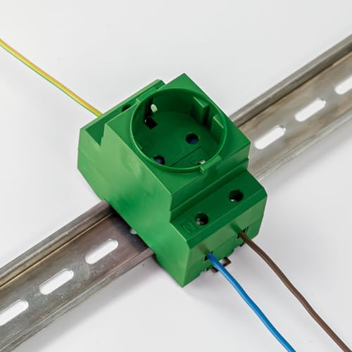 B+G E-Tech GS16 Steckdose Schuko für Hutschiene 16A 230V 2P+E - Einbausteckdose für Verteilereinbau Schaltschrank Zählerschrank Schutzkontaktsteckdose für 35mm DIN Trägerschienenmontage (Grün)