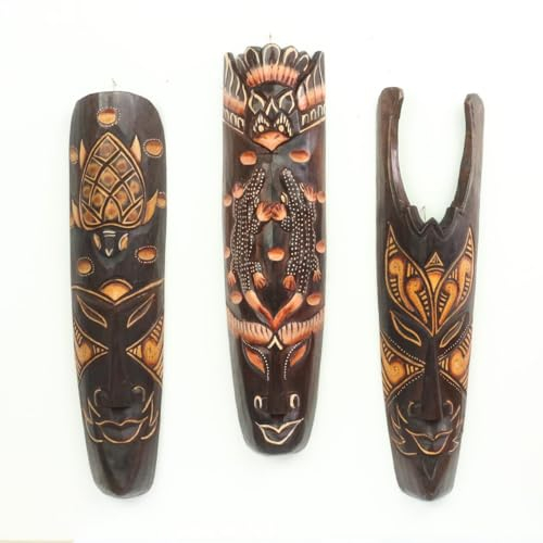 Oriental Galerie 3er Set Afrika Ethno Wandmaske Holzmasken Maske Handgeschnitzte Exotische Deko 50 cm