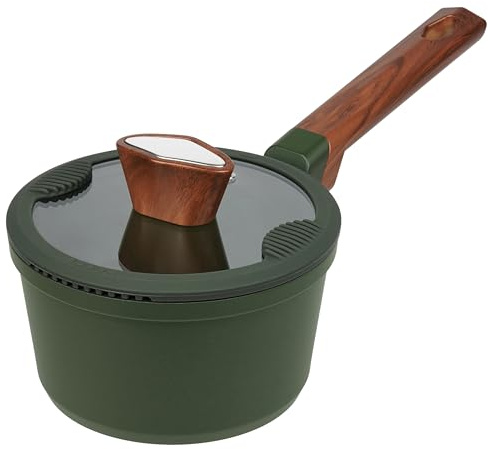 RESTO kastrull 1,4 l nonstick belagd – kastrull med glaslock 16 cm inkl. silikonkant och dubbelsidiga avlopp – gryta av aluminium – gryta med mjölkkastrull – för alla typer av spisar, inklusive