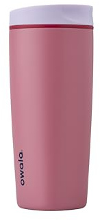 Owala SmoothSip Slider Insulated Stainless Steel Coffee Tumbler, Reusable Iced Coffee Cup, Hot Coffee Travel Mug, BPA Free 590ml, Purple/Pink (Crochet Queen)
