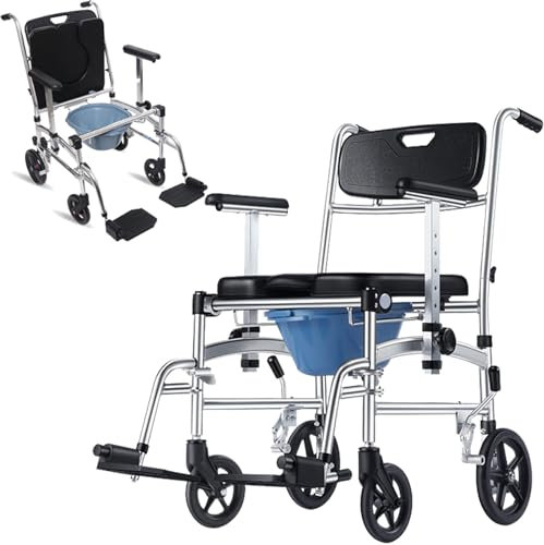 Sedia Da Doccia Comoda, Sedia Da Toilette Impermeabile Sul Comodino Con Secchio Rimovibile, Sedia Da Doccia Con Sedia a Rotelle Con Braccioli E Schienale Per Anziani, Capacità Di Peso 100kg