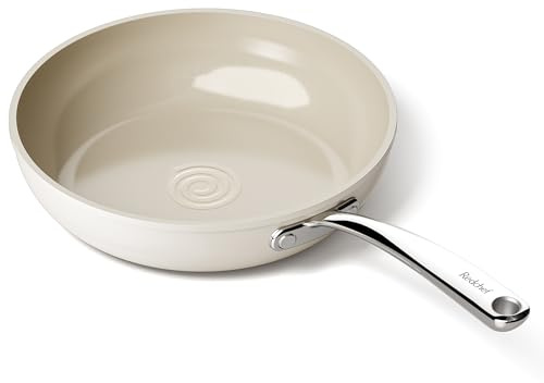Redchef Bratpfanne 24 cm Keramik Antihaft, Pfannen 24 cm Keramik-beschichtet für alle Herdarten, PTFE-frei PFAS-frei PFOA-frei, Induktionsgeeignet, Backofenfest, Spülmaschinenfest (Beige)