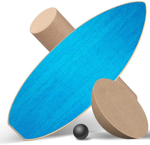 Healfith Balance Board Erwachsene,Gleichgewichtstraining - Balance Board Holz,Oberflächenbehandlung gegen Rutschen inklusive Rolle,inkl. Rolle, Halbkugel und Balance Ball (Blau)