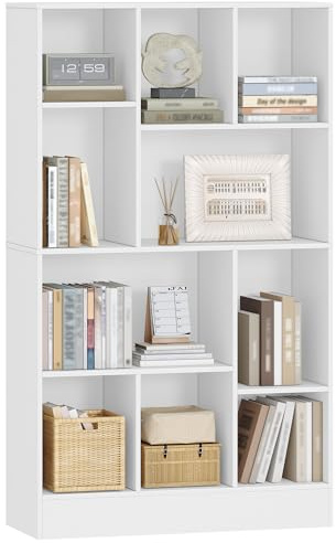 HEXCELEN Bibliothèque, Meuble de Rangement Livres, 10 Compartiments, Etagère Cubique, Vertical et Horizontal 2 Types de Placement, pour Bureau, Salon, Chambre, 30 x 80,2 x 136 cm, Blanc