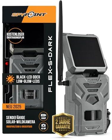 Spypoint FLEX-S-DARK Solar Cellular Trail Camera – Built-in Solar Panel, 40MP Photos, 1080p Videos + Sound, No-Glow Game Camera, Night Vision, Motion Activated Trail Cam