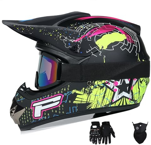 Motocross Helmet,Youth & Kids ATV Dirt Bike Motorcycle Helmet, BMX 4-Wheeler Off-Road Mountain Bike,DOT Certified,W/Gloves Goggles Mask 4-Piece Set(Z P, Small)