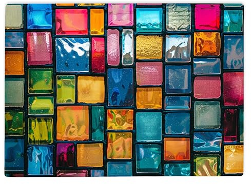 Shopagift Colourful Stained Glass Grid Glass Chopping Board Large Kitchen Worktop Saver 39cm x 28cm