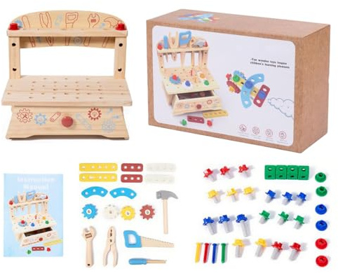 Kids Tool Sets for Boy,Wooden Work Bench Construction Toys | Learning Construction Games for Kids Preschoolers Boys Girls Homeschool Classroom Playroom Travel Backyard Holiday