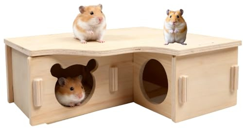 Maison en Bois pour Hamster Cabane Cochon d'Inde en Bois avec Toit Plat et Trous d'Aération, en Kit de Montage pour Hamsters, Gerbilles, Octodons et Souris Épineuses