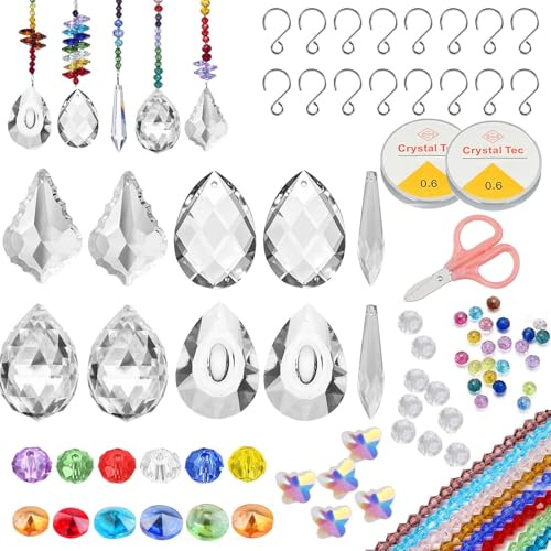 ComPDCVD Atrapasoles Cristal 582 PcsAtrapasueños de Cristal Sun Catcher Crystal Suncatcher Ornamento Colgante Campanas Viento Cristals Atrapasueños (Transparente)