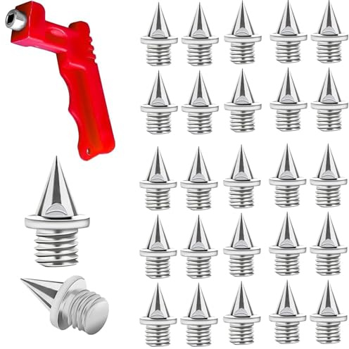 20 Pack 6mm Track Spikes Stainless Steel Running Shoe Spikes with Wrench Pyramid Grip Replacement Spikes for Sprint Cross Country Training Strong Traction and High Wear Resistance 0.25Inch Silver