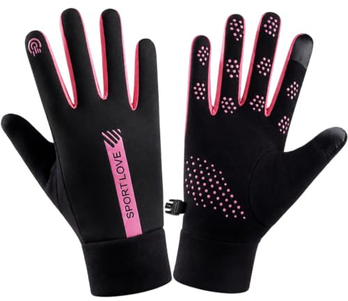 IAndhy 1 Pair Netball Gloves Women, Netball Gloves, Winter Sports Gloves for Running and Hiking, Warm Windproof Gloves in Black Red and Touchscreen Cycling Gloves with Anti-Slip Grip