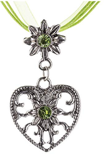 Traditionell kedja ädelstrass – hjärta och ädelvit med glänsande strass – traditionell kedja smycken i olika färger – perfekt för Dirndl, läderbyxor och traditionell blus, Einheitsgröße, Ingen