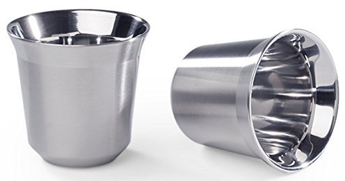 VIENESSO Espressotassen-2er Set in edler Optik - Doppelwandig aus Edelstahl für das perfekte Kaffee Erlebnis - Espressobecher, Cups (Silber, 80 ml)