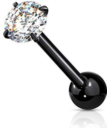 Tata Gisèle Piercing Langue Barbell en Acier Chirurgical 316L et Oxyde de Zirconium - Piercing Langue avec Zircon Rond Serti Quatre Griffes -