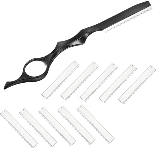 11 Piezas Cuchilla de Afeitar de Peinado de Pelo Peine de Adelgazar Cabello Peine de Afeitar de Corte de Texturización de Pelo con Navajas de Repuesto de Acero Inoxidable para Uso de Salón Casa