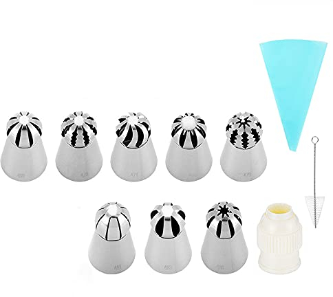 ANCLLO Russische Spritztüllen, 11-teiliges Backzubehör-Set zum Dekorieren von Kuchen/Cupcakes, 8 russische Spitzen, 1 Verbindungsstück, 1 wiederverwendbarer 30,5 cm Silikonbeutel und Reinigungsbürste