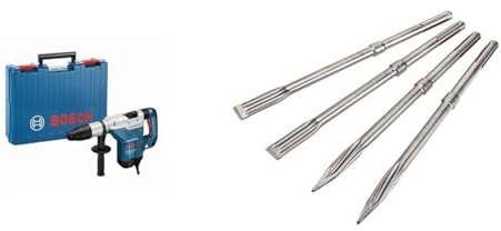 Bosch Professional borrhammare GBH 5-40 DCE (1 150 W, slagenergi 8,8 J, slagfrekvens 1 500–3 050 slag/min) & Bosch Accessories Bosch Professional 4 st. mejselset SDS max (tillbehör brotthammare)