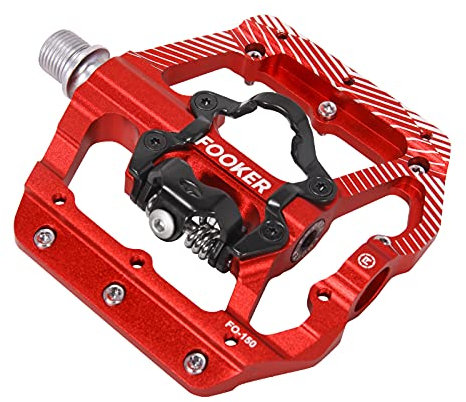 FOOKER MTB Mountain Bike Pedals 3 Bearing Flat Platform Compatible with Dual Function Sealed Clipless Aluminum 9/16 Pedals with Cleats for Road (red 3 Bearings)