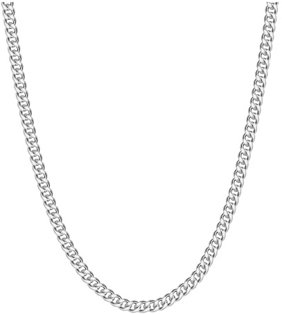 Reoxvo Silver Chain for Men, Silver Necklaces Mens Stainless Steel Cuban Link Chain Necklace for Men 5 mm Neck Chains Pendants Jewelry 18 inch