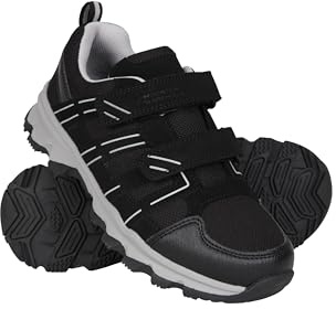 Mountain Warehouse Cannonball Kids Walking Shoes – Lightweight & Soft Suede & Textile Sneakers with Ankle Support – for Spring Summer Travelling & Camping Jet Black Junior Shoe Size 4
