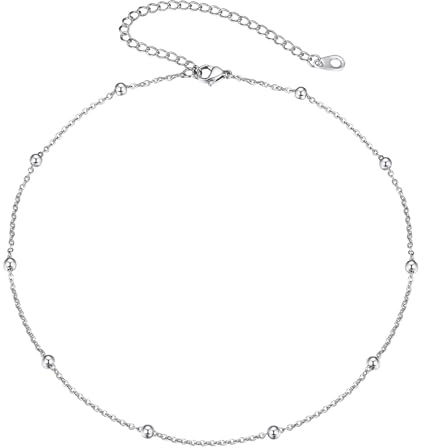 FOCALOOK Choker Mujer Acero Inoxidable 316L Cadena Fina Bolitas Gargantilla Ajustable Cuello Joyería Delicada Madre Pareja