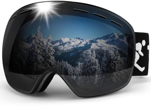 Trusiel Maschera Sci, Occhiali da Sci OTG, Anti Nebbia Anti-UV Maschera da Sci Donna Uomo, Occhiali da Sci Casco Compatibile per Sci Snowboard Sport Invernali (Nero (VLT 9%))