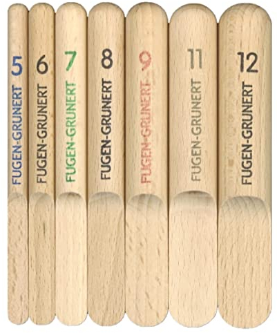 FUGEN-GRUNERT® Maxi-Set Glättfinger Silikonabzieher 7-teilig I Fugenglätter von 5 bis 12 mm Breite I 3-in-1 Fugenwerkzeug für Rundfugen mit Kugel für perfekte Ecken