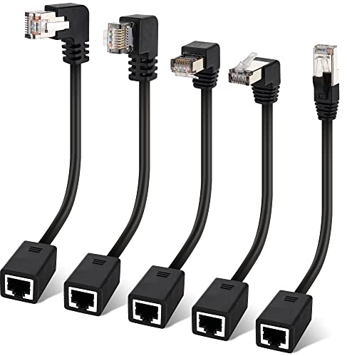 Togconn Cat 6 Ethernet Extension Cable 5 Pack，Multiple Angles（UP/Down/Left/Right/Straight）, Cat6 RJ45 Network LAN Patch Cord Adapter, FTP Shielded Male to Female Connector, Supports CAT5E/CAT5-2 Feet