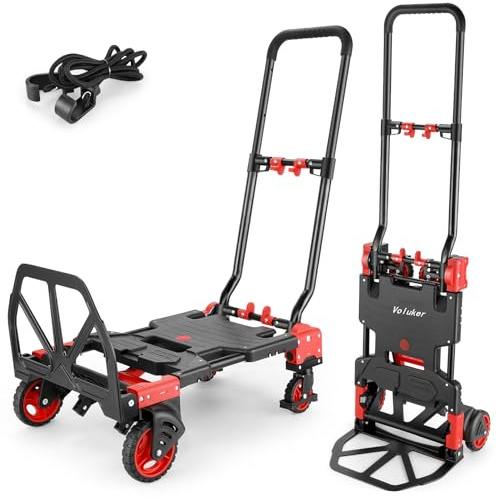 330LB Folding Hand Truck Moving Dolly, Hand Trucks Heavy Duty Combination of 4 Wheels and 2 Wheels Convertible Dolly Cart with Retractable Handle Dolly for Moving Office Carts