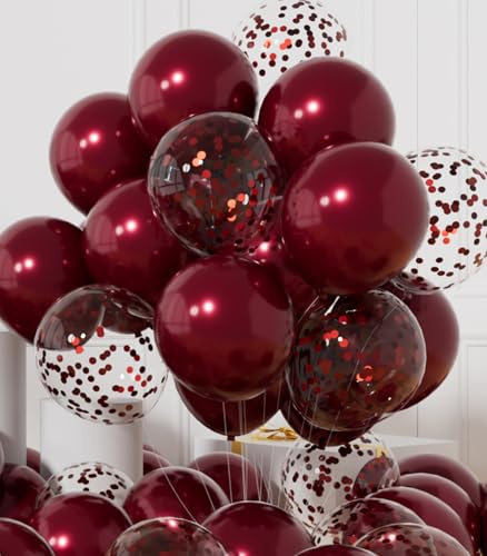 AULE Luftballons Weinrote Dunkelrot Metallic Helium: 42 Stück 12 Zoll Burgunder Konfetti Luftballon Bordeaux Latex Ballons Geburtstagsdeko Deko für Geburtstag Party Hochzeit Valentinstag Graduation