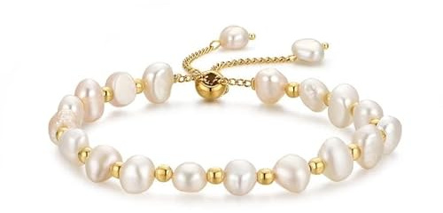 vissen Bracelet Femme Perles Baroque Plaqué Or Reglable Blanche Perles D'eau Douce Bracelet Pour Bijoux Fantaisie