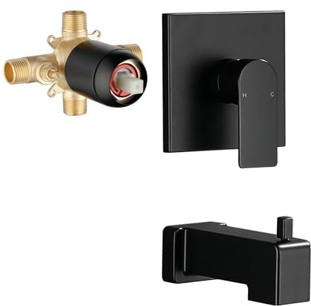 VIKASI Shower Valve Trim Kit with Tub Spout Wall-Mounted Tub Shower Rough-In Mixer Valve Tub and Shower Trim Kit Bathroom Trim Kit Matte Black