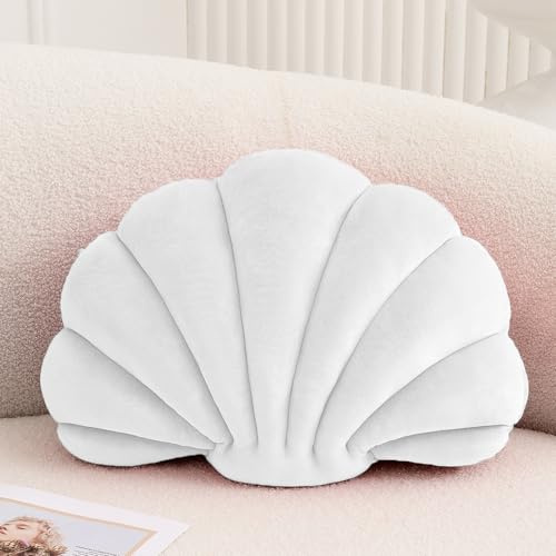 XIAIJIA Dekorativ kudde i snäckform, 3D-inlägg, strandkudde i mjuk sammet, havsinspirerad dekoration för soffa eller säng, kuddfodral (vit, 46 x 33 cm)