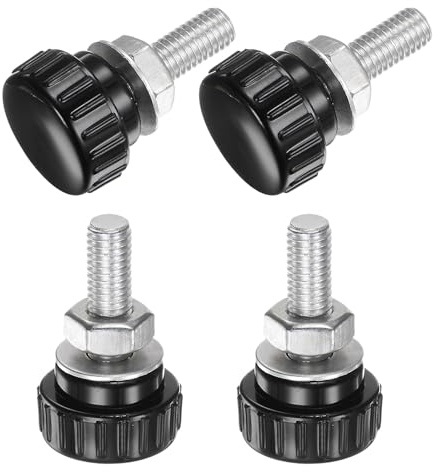 QUARKZMAN 4 Set M8 x 25mm Manopole Zigrinate Filettatura Maschio Viti Testa Zigrinata Dadi Rondelle, Impugnatura Manopola Bloccaggio 25mm Manopole Testa Plastica Viti Testa Zigrinata, Nero