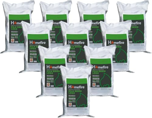 Homefire Half Pallet of Kiln Dried Logs Handy Bags, for Wood Burners, Open Fires, Multi-fuel Stoves (Pack of 10)