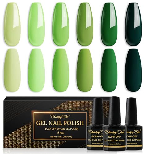 Shining She Shining She Gel Nail Polish, 6 Colours Soft Green Blue Coral Pastel Spring Summer Nail Polish Set Soak-Off UV/LED Manicure for Women Nail Art Salon DIY Home, 8ML