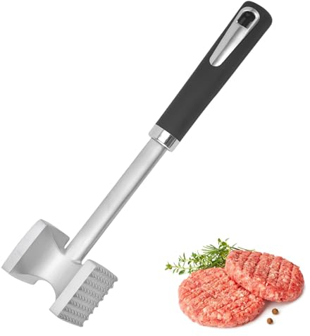 EHIOG Batticarne Acciaio Inossidabile, 27 cm Bifacciale Antiaderente Batticarne Pesante Martello, Batti Carne da Cucina per Cotoletta, Bistecca, Manzo