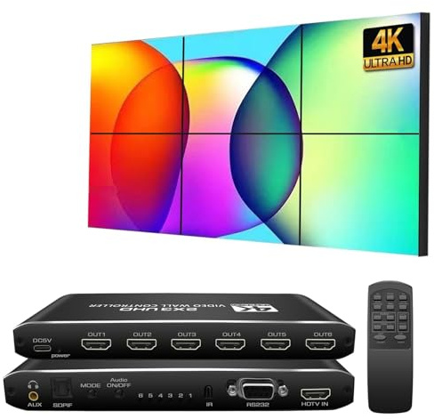 Video Wall Controller HDMI & DVI 4K Signal Input 6-TV-Screens-Into-1-Wall-Display Support IR Remote/RS232 180° Rotation 2x2, 1x1, 1x2, 1x3, 1x4, 1x5
