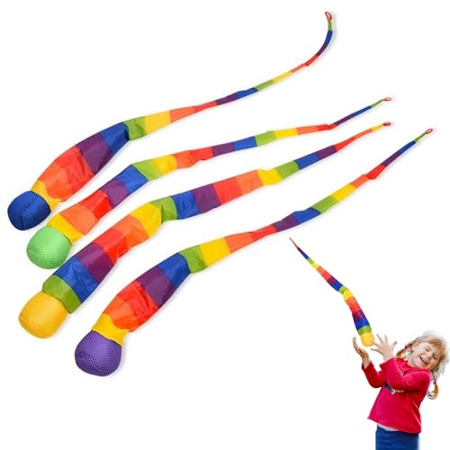 mohito Rainbow Tail Ball, 4Pcs Balles À Queue Arc-en-ciiel, Balles De Jeu en Plein Air pour e-nfants, Boule comète Arc-en pour e-nfants