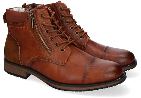 shoes&blues.es 88103 Botines de Hombre, Comodos y Elegantes, Diseno Clasico con Punta Redonda, Adorno de Cremallera, Cierre de Cordones y Cremallera Lateral. Cuero Talla 44