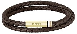 BOSS Jewelry Bracelet pour Homme Collection ARES avec Cuir Tressé Marron à Double Tour - 1580670M