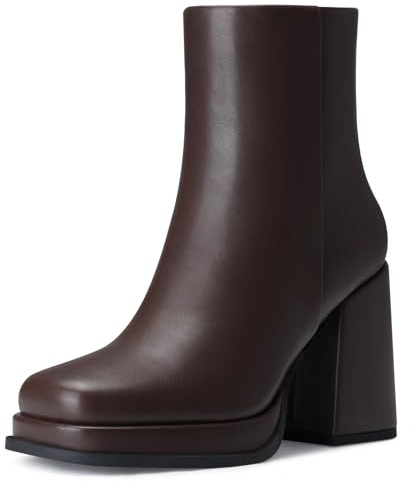 CELLENZ Women Platform Ankle Boots: Comfortable Square Toe Boots - Chunky Fall Booties Womens - Brown Leather Fall Ankle Boot Size 7