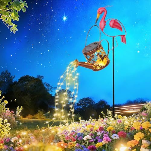 Tremdwoto Lampada solare a forma di fenicottero, impermeabile, con annaffiatoio a energia solare, angelo decorativo per tomba, balcone, prato, patio, vialetto