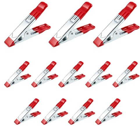 Lote de 12 pinzas metálicas de resorte con recubrimiento de PVC suave, tamaños 5,1 cm y 10,2 cm, ligeras y resistentes para fijar lonas, toldos, fondos fotográficos, manualidades y uso en maletero