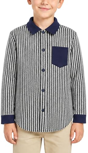 Adigau Chemise à Manches Longues Garçons Chemises Boutonnée à Col Montant Chemises Rayures Doux Automne Hauts École Mode 3-12 Ans