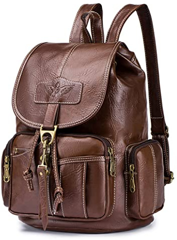SPAHER Femme Sac à Dos Anti-vol Sacs à Main Portés Dos Femme en Cuir PU Sac d'école Étanche Sac d'épaule de Scolaire Café pour le Loisir