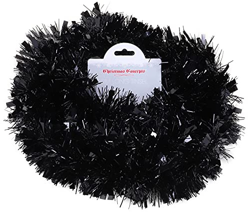 Christmas Concepts® 2m (6.6ft) Chunky/Fine Christmas Tinsel - Christmas Decoration Tinsel (Black)