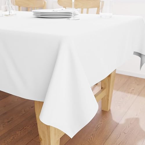 Encasa XO Dining Table Cover | 140x140 cm in Cotton Canvas Square Tablecloth | White Table Cloth For Dining Table Fall Decoration, Holiday & Christmas Festivals - Machine Washable